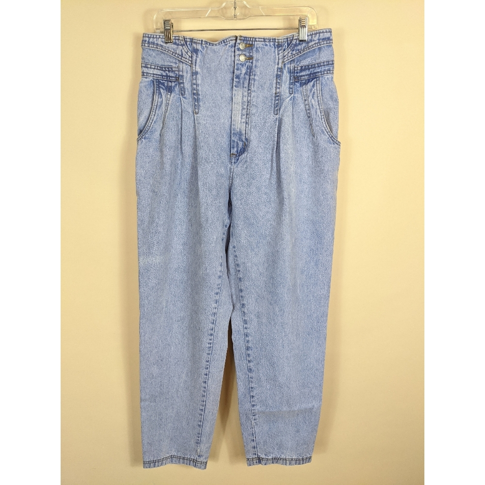 Vintage 1980s Jordache High Rise Baggy Mom Jeans Light Wash Pleated Size 16